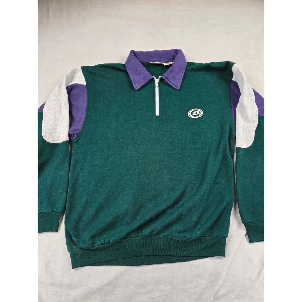 Dunlop Vintage 90s Mens Colorblock Quarter Zip Sweatshirt Green Purple Medium